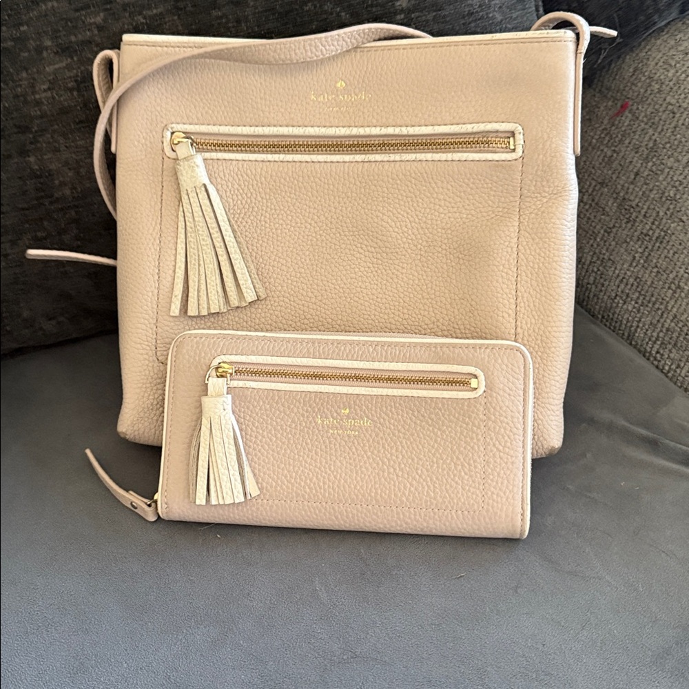 Kate Spade taupe Leather Bag and Wallet